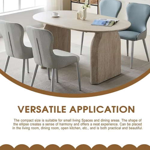 Vista 5 de Mesa de comedor ovalada extensible, mesa de cocina moderna de madera con parte superior de MDF y patas de pedestal dobles, mesa de 59.06 a 90.55