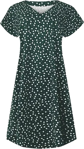 Vista 5 de Vestido de lunares con estampado floral y cuello en V para mujer estilo bohemio con volantes casual holgado por debajo de la rodilla para fiesta