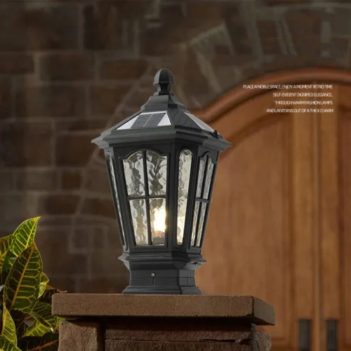 Vista 4 de Lámpara solar de poste al aire libre Lámpara de columna de mesa exterior IP65 impermeable Villa Garden Lamp, columna de polvo solar linterna puerta