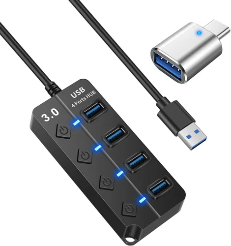 Vista 6 de KLAQQED Hub USB 3.0, divisor USB 1 en 4 salidas, extensor USB adaptador USB múltiple puerto, adaptador USB a USBC-C, adaptador USB C a USB