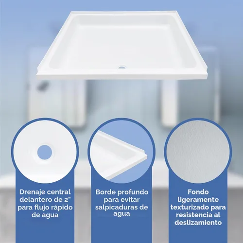 Vista 4 de RecPro Plato de ducha para RV 30" x 36" Drenaje central delantero de 2" Base de espuma Antideslizante Plástico ABS Fabricado