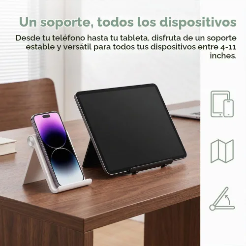 Vista 7 de Soporte para tableta, soporte plegable ajustable para teléfono celular, compatible con la mayoría de iPad y teléfonos inteligentes, accesorio
