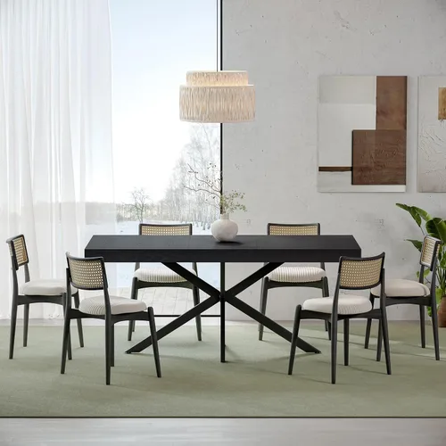 Vista 9 de Mesa de comedor extensible para 4, 6, 8, 55 a 70.9 pulgadas, mesa de cocina rectangular de madera, mesa de comedor expandible con almacenamiento