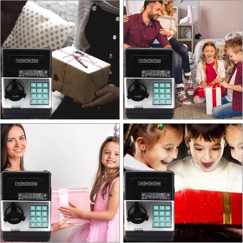 Vista 7 de HUSAN Alcancía para niños, código electrónico de contraseña, banco de dinero, cajero automático, caja de monedas para niños y niñas (negro)