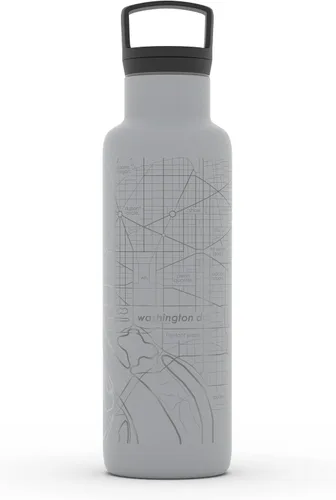 Vista 95 de Well Told Botella de agua aislada con mapa de Washington DC grabado, botella de acero inoxidable grabada (21 onzas, blanco) botella aislada de mapa