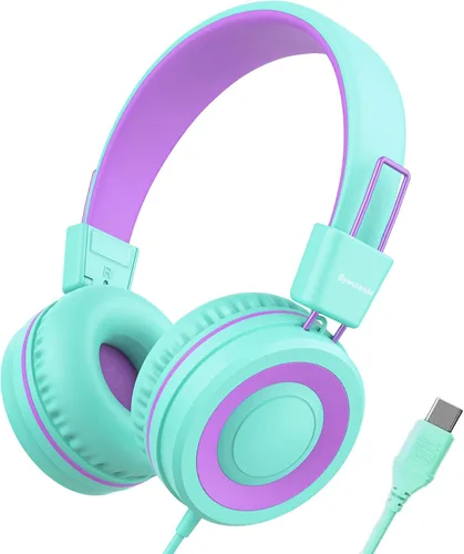 Vista 14 de Bywulanda Auriculares USB Tipo C Mejorados para Niños para la Escuela, Volumen Seguro Limitado de 94dB, Sonido Estéreo HD, Auriculares Plegables