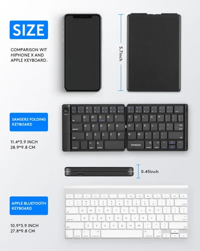 Vista 9 de Samsers Teclado Bluetooth plegable, teclado inalámbrico portátil con soporte de soporte, recargable de tamaño completo ultra delgado plegable