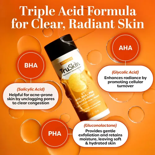 Vista 4 de TruSkin BHA Exfoliante líquido y tóner – PHA AHA BHA exfoliante suave con ácido salicílico y glicólico, vitamina C – Mejora la apariencia del tono