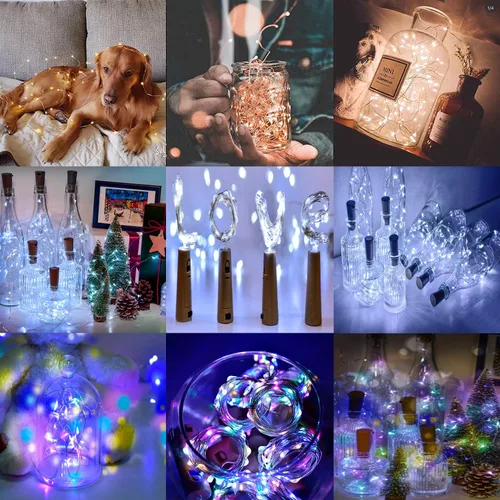 Vista 4 de Osteplus - Luces de botella de vino con corcho, paquete de 6 con 6 baterías de repuesto, mini cadena de luces de hadas, funciona