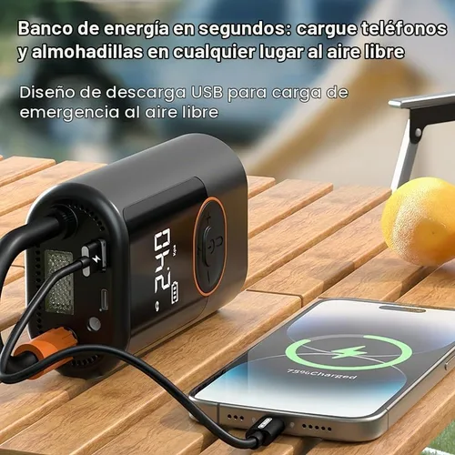 Vista 5 de Inflador de neumáticos portátil, compresor de aire inalámbrico, medidor de presión digital, 150 PSI, linterna LED, 4 modos preestablecidos
