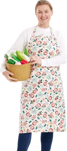 Vista 15 de Delantales de algodón y lino para hornear, talla grande, para mujer, con bolsillos, cocina
