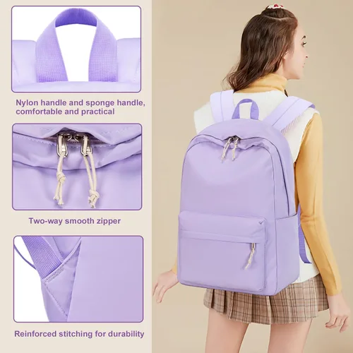 Vista 4 de LOIDOU Mochila para la escuela, adolescentes, niñas, niños, mochila casual, ligera, para estudiantes de secundaria, universidad, Púrpura, Casual