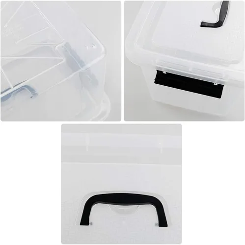 Vista 3 de Caja de plástico transparente de 10 L, contenedor de almacenamiento de plástico con tapas, paquete de 4 Clear Plastic Material, Snap Side Latches