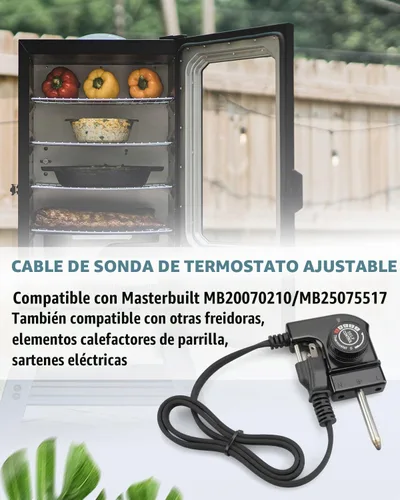 Vista 2 de Cable de sonda de termostato ajustable para fumadores Masterbuild, cable de alimentación con control de termostato para fumadores eléctricos
