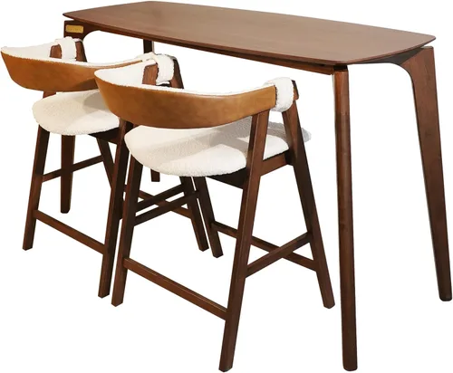 Vista 7 de CONSDAN Juego de 2 sillas de bar de madera maciza que ahorran espacio, diseño compacto y elegante, acabado natural para el hogar y el apartamento