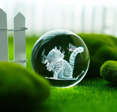 Vista 9 de Bola de cristal de gato 3D con soporte grabada con láser, figura de gatito para regalo