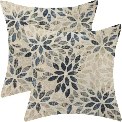 Vista 19 de AEIOAE Fundas de Almohada Costeras de 16 x 16 Pulgadas Juego de 2, Fundas Decorativas de Lino con Estampado de Peces Azules de Playa Oceánica