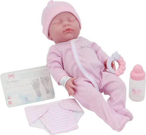Vista 11 de JC Toys - Juego de regalo de 8 piezas de muñeca bebé Layette La Newborn Nursery Muñeca recién nacida afroamericana realista de 14 pulgadas