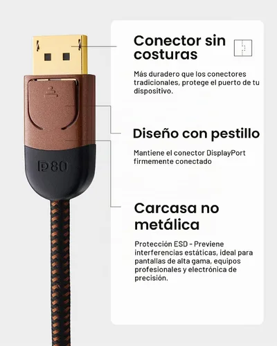 Vista 3 de Zeskit X-Tech - Cable USB-C a Displayport 2.1 con certificación bidireccional de 80 Gbps 16K, DP2.1 DP80 (3 pies/3.3 ft)