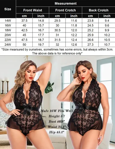 Vista 6 de Avidlove Lencería de talla grande para mujer, cuello en V profundo, lencería de encaje, camisón de encaje
