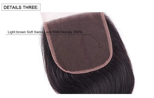 Vista 3 de Extensiones de cabello humano con cierre de encaje liso 4x4 HD, cierre de encaje de 8 pulgadas, cabello virgen brasileño sin procesar, frontal