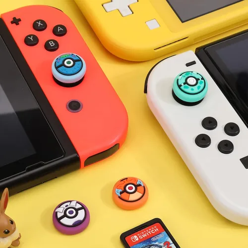 Vista 2 de DLseego PK Balls - 4 tapas de agarre para el pulgar regular NS SwitchSwitch LiteSwitch OLED, Pika Joy Con controlador de joystick cubierta