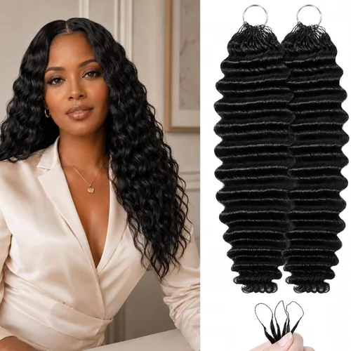 Vista 46 de Cabello humano de ganchillo para mujeres negras con nudos milagrosos de (B65g)Negro
