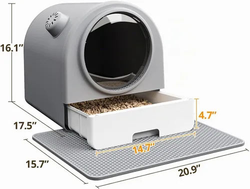 Vista 2 de Oneluck Caja de arena tipo cúpula, cajón tipo inodoro grande XL para gatos, cubierto a prueba de perros, con cuchara, alfombra, para control