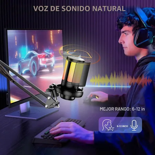 Vista 5 de KingSom Micrófono USB para juegos,Micrófono de condensador de cancelación