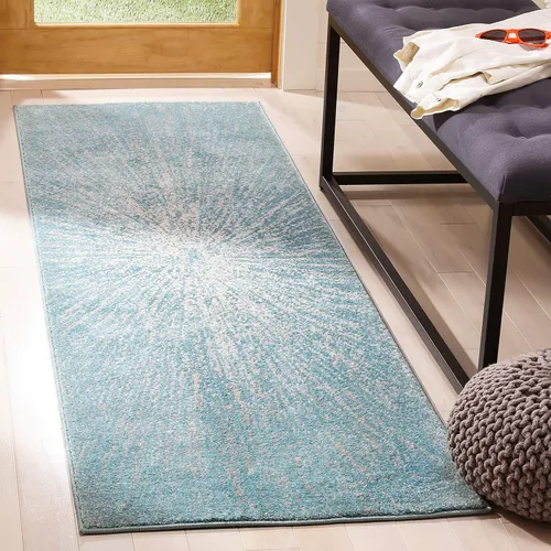 Vista 29 de SAFAVIEH Evoke Collection EVK228J - Alfombra abstracta de estallido de 2'2" x 4', color aguamarina/marfil, no desprende pelusa, alfombra de acento
