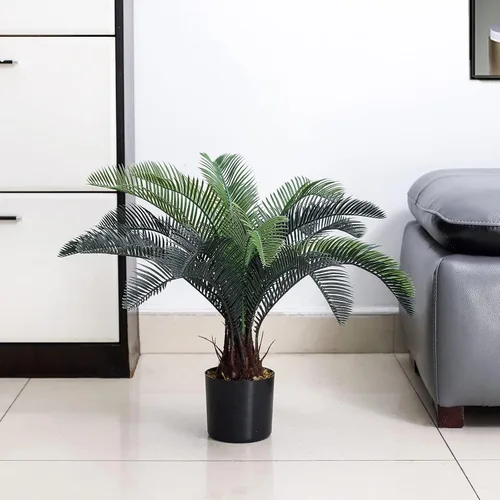 Vista 4 de Nearly Natural - Planta artificial Cycas de 20 pulgadas (18 hojas), palmera de sagú Revoluta falsa para interiores, hogar, jardín, oficina, tienda