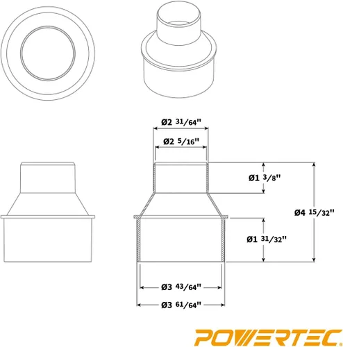Vista 6 de POWERTEC 70338 Reductor de cono de manguera de 4 pulgadas a 2-1/2 pulgadas con juego de abrazadera de llave