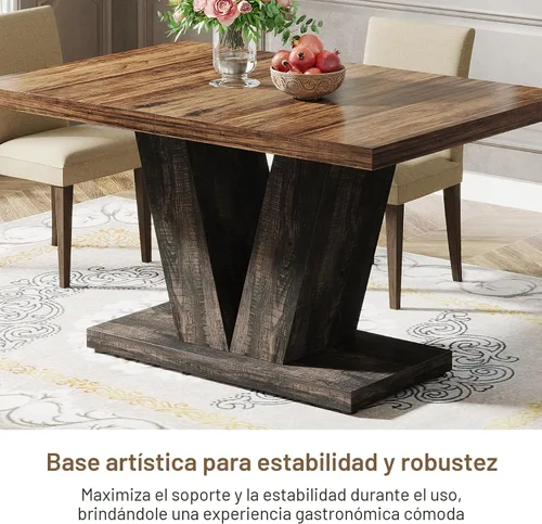 Vista 7 de Tribesigns Mesa de comedor de 47 pulgadas para 4, mesa de comedor de cocina negra con pedestal resistente, mesa de comedor de madera de granja