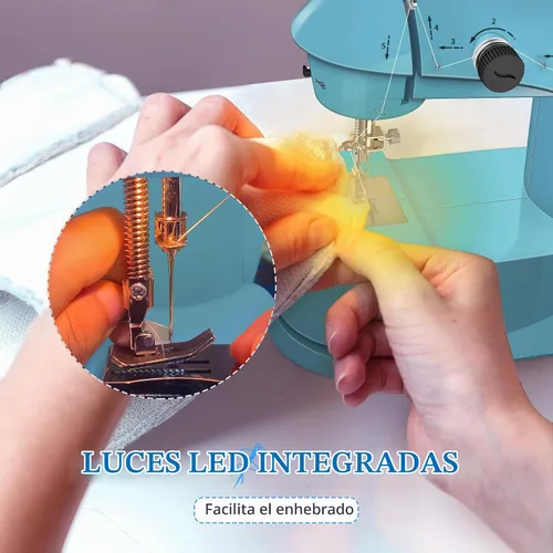 Vista 4 de Máquina de coser para principiantes con telas y protector de dedos, tamaño mini