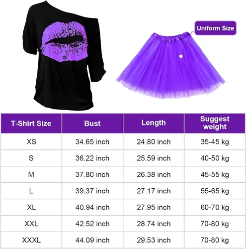 Vista 3 de WILDPARTY Accesorios de disfraz de los años 80 para mujer, camiseta, tutú, riñonera, diadema, aretes, collar, guantes de red, calentadores de piernas