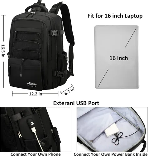 Vista 5 de Mochila de viaje para mujeres y hombres, mochilas para laptop de 15.6 pulgadas con puerto USB, bolsa de transporte aprobada por aerolíneas, bolsas