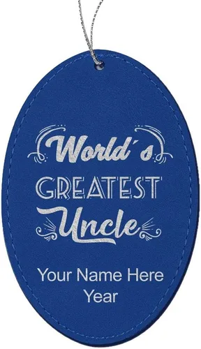 Vista 8 de LaserGram Adorno de Navidad personalizado, el tío más grande del mundo, piel sintética, idea de regalo personalizada grabada con láser