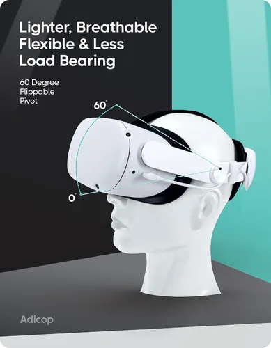 Vista 5 de Adicop Elite Strap with Battery for Oculus Quest 2 5300mAh Extend 4hrs PlaytimeFast Charging VR PowerCounter BalanceAdjustable Head Strap for