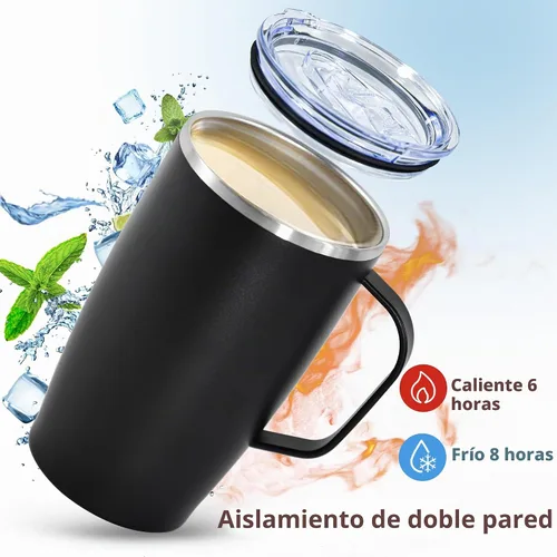 Vista 3 de Botella aislada de acero inoxidable, paquete de 2 vasos de 16 onzas Negro y negro