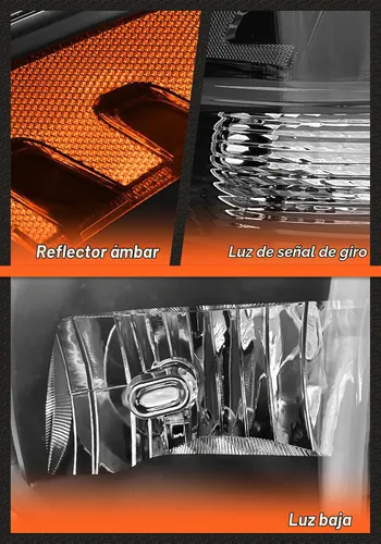 Vista 7 de Juego de faros delanteros 2009-2018 Dodge Ram 1500, 2010-2018 Dodge Ram 2500/3500 estilo cuádruple y doble con carcasa negra y reflector ámbar