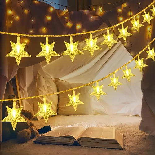 Vista 14 de ITICdecor Guirnalda de luces de flores de 15 pies, 30 luces LED de hadas de Navidad con pilas, para interiores y exteriores, iluminación