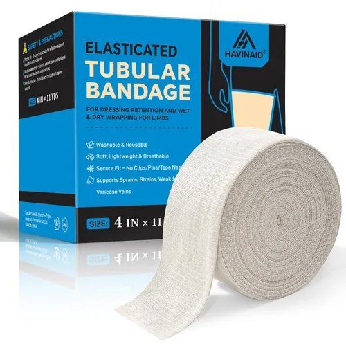 Vista 10 de Vendaje de soporte tubular elástico sin látex con tela Stockinette, manga de compresión tubular transpirable para soporte de articulaciones