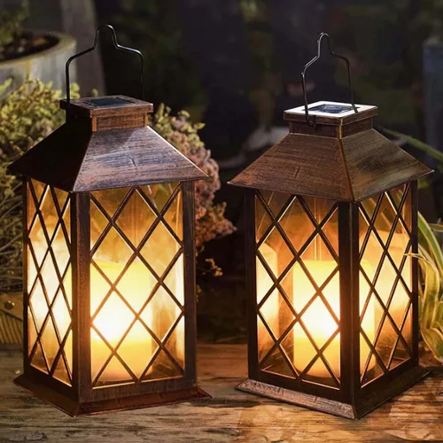 Vista 7 de TAKE ME Linternas solares de 35,6 cm para jardín al aire libre, linterna colgante impermeable con luces LED parpadeantes, sin llama, para mesa, al
