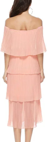 Vista 7 de ETCYY Vestido largo de gasa con volantes y hombros descubiertos para mujer, para invitada de boda, holgado, casual, para fiesta, playa, vestido largo