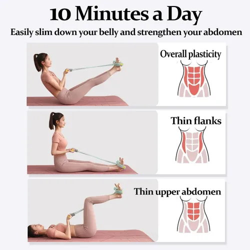 Vista 5 de 21 bandas de resistencia de fitness, 6 tubos de pedal para tirador de tobillo, cuerda de tensión multifunción, bandas de fitness de látex natural