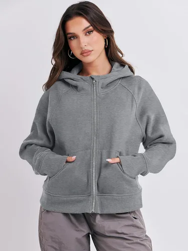 Vista 7 de ANRABESS Sudaderas con capucha recortadas con cremallera para mujer, sudaderas de forro polar con cremallera, suéteres con capucha, suéteres 2024