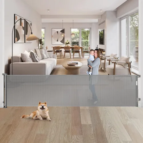 Vista 15 de Puertas de bebé extra anchas de 100 pulgadas para gran apertura, puerta retráctil para interiores para perros, puertas para cachorros para la casa