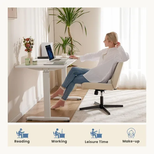 Vista 8 de DUMOS Silla cruzada con patas cruzadas, silla de tocador sin ruedas 2-Base doble beige