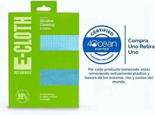 Vista 3 de E-Cloth Paño de limpieza de ventanas, embalaje ecológico, paño de limpieza de vidrio, ventanas sin rayas con solo agua, kit de toallas de microfibra