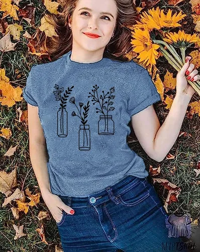 Vista 6 de Book Lovers - Camiseta de manga corta para mujer con diseño de flores silvestres, linda camiseta de manga corta para amante de los libros